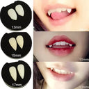 1 par de dentaduras de vampiro para halloween, adultos e crianças, festa de halloween, bola de máscaras, cosplay, cola sólida, dentes falsos, adereços de decoração diy