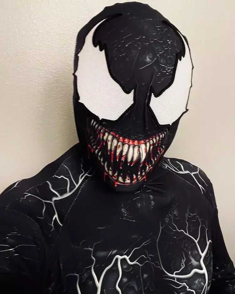 Novo halloween adultos veneno simbionte aranha cosplay traje bodysuit zentai segunda pele terno masculino festa macacão