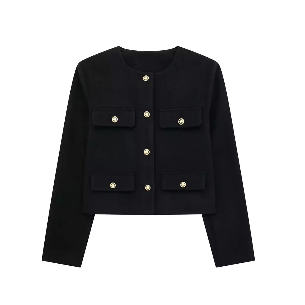 TRAF-Casaco Cropped feminino com botão dourado, blazer bomber, streetwear chique, blusa de casacos femininos, moda primavera, 2022