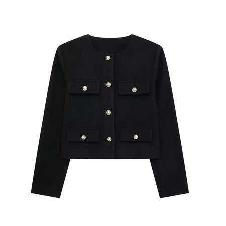 TRAF-Casaco Cropped feminino com botão dourado, blazer bomber, streetwear chique, blusa de casacos femininos, moda primavera, 2022