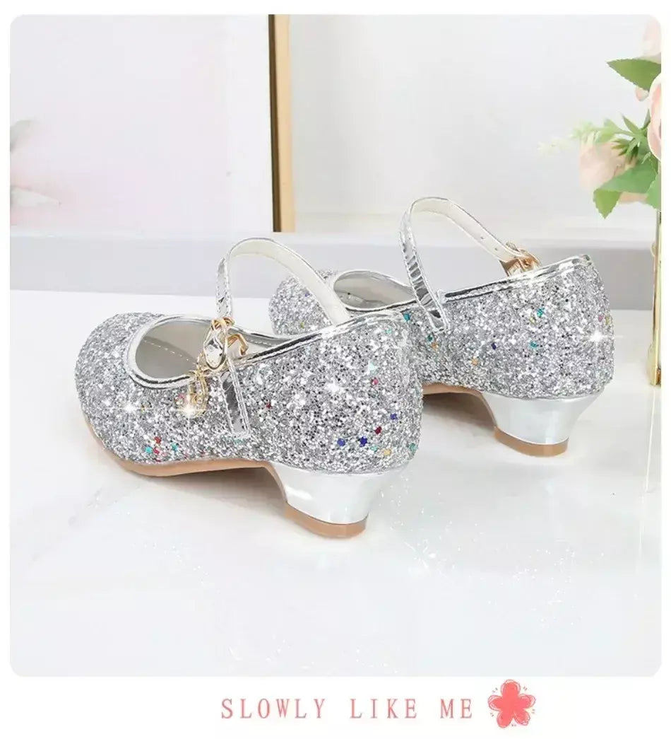 Meninas sapatos crianças salto alto glitter sandálias de cristal moda fivela crianças princesa sapato dança estudante desempenho sapatos de couro