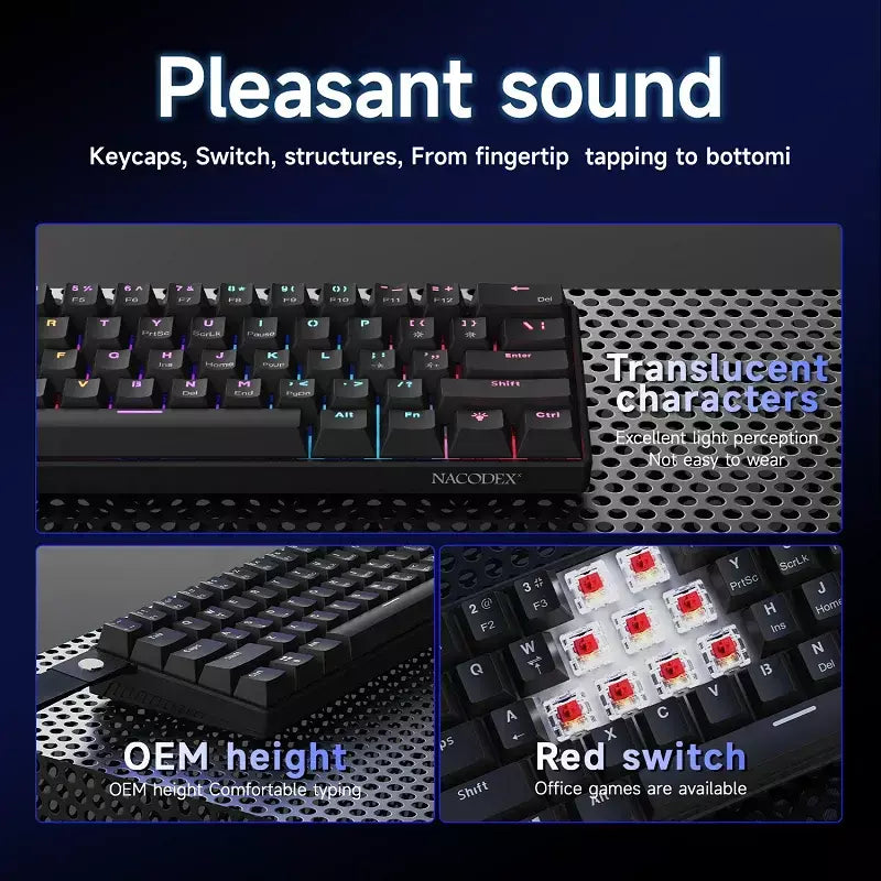Ajazz nk61 teclado mecânico com fio 60% cores misturadas rgb hot-swap 61 teclas teclado para jogos interruptor rad para jogadores esports