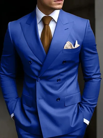 Ternos marrons slim fit de 2 peças para homens, trespassado duplo, lapela Peaked, blazer formal, jaqueta e calça, sob medida, alta qualidade