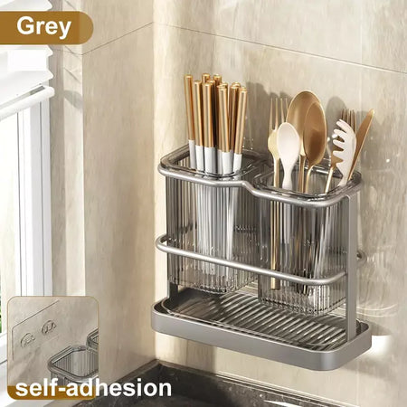Novo fixado na parede talheres de cozinha faca colher garfo pauzinho drenagem rack escorredor utensílio cozinha armazenamento perfuração livre