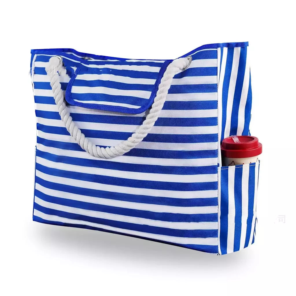 Bolsa casual listrada para mulheres, bolsa de ombro de grande capacidade, sacola de compras diárias, bolsa de praia para viagem escolar