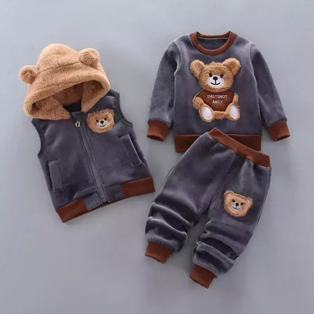 Conjunto infantil de três peças com capuz, terno casual confortável para menino, quente, fofo, moda menina, 12M-4 anos, outono, inverno, novo