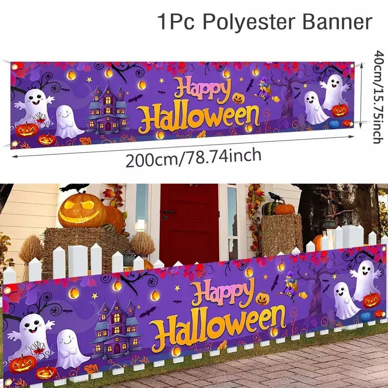 Fantasma halloween abóbora banner retro festa de halloween sinais banner decorações cerca quintal varanda sinal ao ar livre decorações terror
