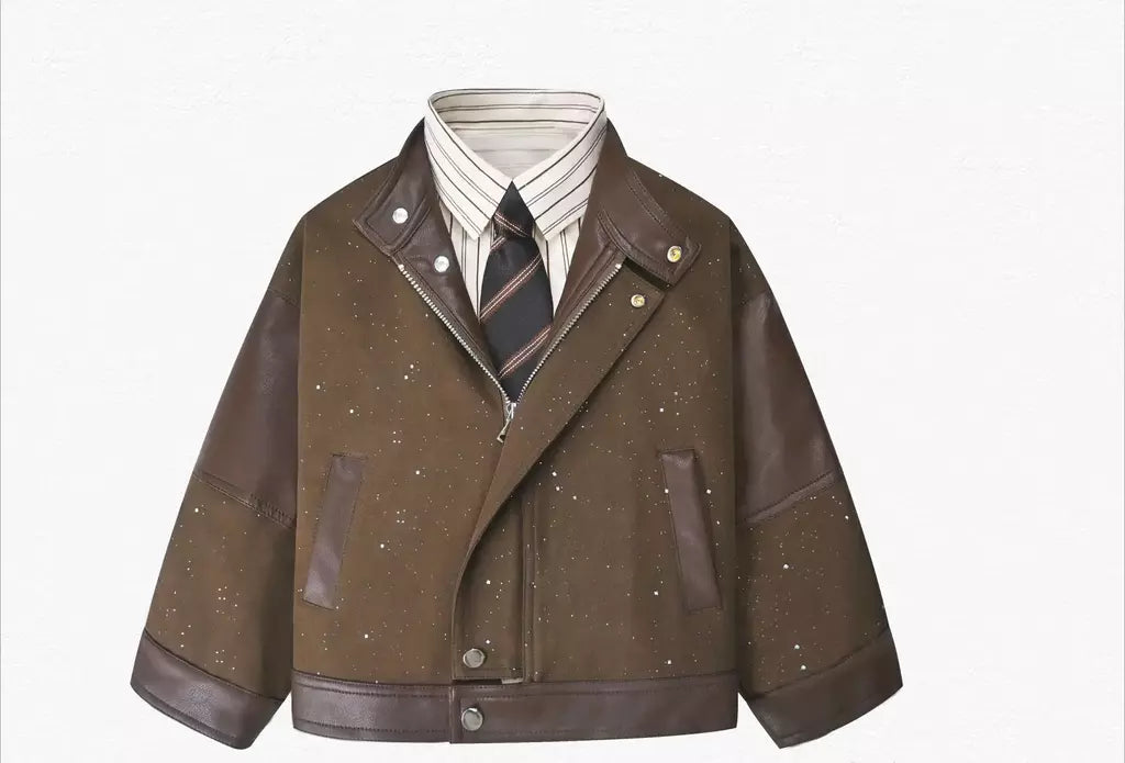 Crianças moda brilhante zíperes jaqueta de couro da motocicleta meninos casaco do plutônio meninas outerwear criança primavera outono roupas trajes festa