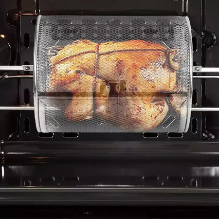Forno de aço inoxidável rotativo redondo grill gaiola nozes grãos café cesta cozimento para churrasco fritadeira ar rotisserie acessórios