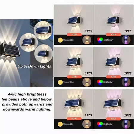 Lâmpada de parede solar ao ar livre led luz solar à prova dwaterproof água para cima e para baixo iluminação luminosa quintal decoração do jardim luzes movidas a energia solar