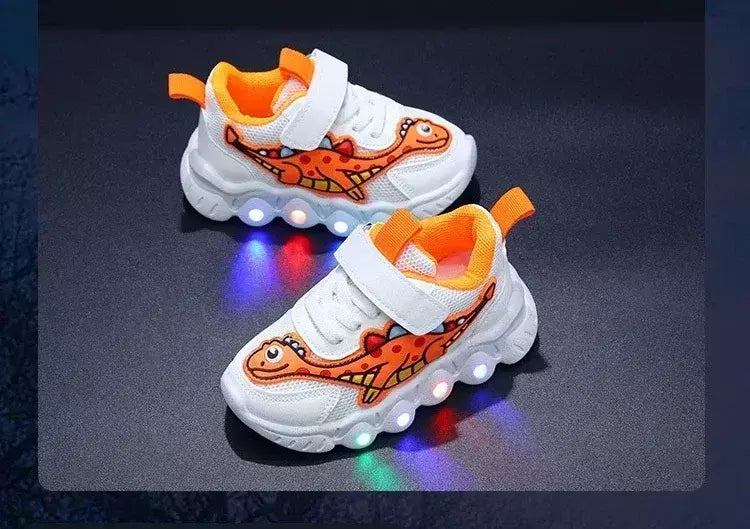 Sapatilhas LED bonitos dos desenhos animados das crianças, sapatos de malha respirável, sapatos iluminados, casual, iluminação, meninos, meninas, bebê