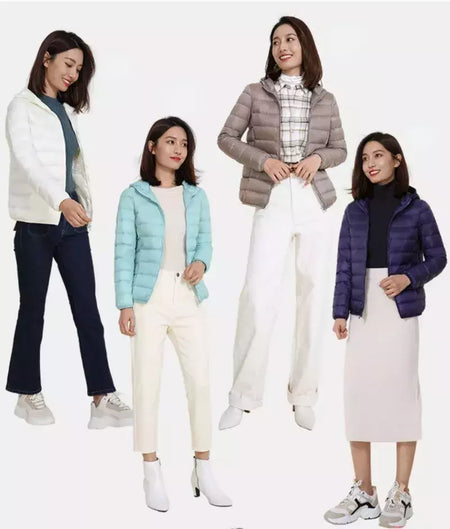 Casaco fino leve com capuz de pato para mulheres, casaco curto fino, streetwear quente, branco, plus size, casacos, outono, inverno, 2023