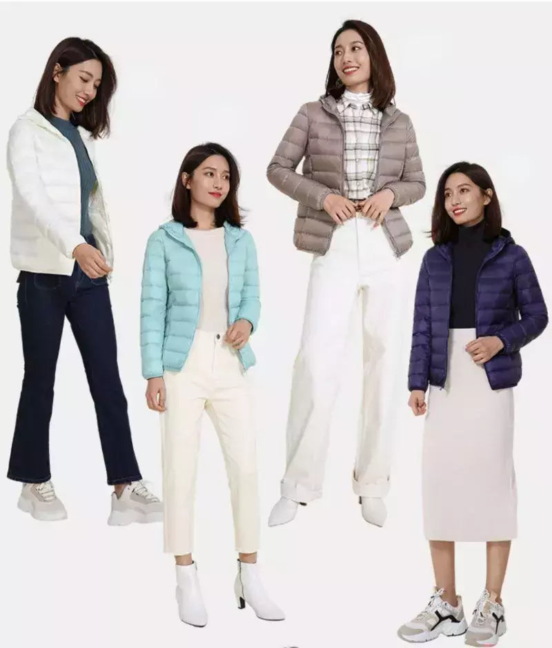 Casaco fino leve com capuz de pato para mulheres, casaco curto fino, streetwear quente, branco, plus size, casacos, outono, inverno, 2023