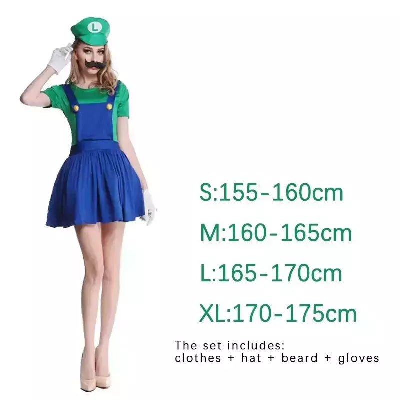 Jogo marios super luigi irmãos uniforme conjunto cosplay trajes engraçado anime adulto homem macacão mulher vestido traje de halloween