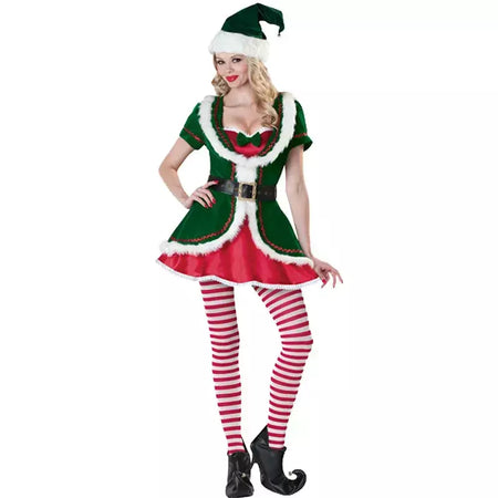 Traje de papai noel feminino masculino vestido de elfo de natal unissex roupa de festa adulto terno de natal desempenho de palco festivo role play wear