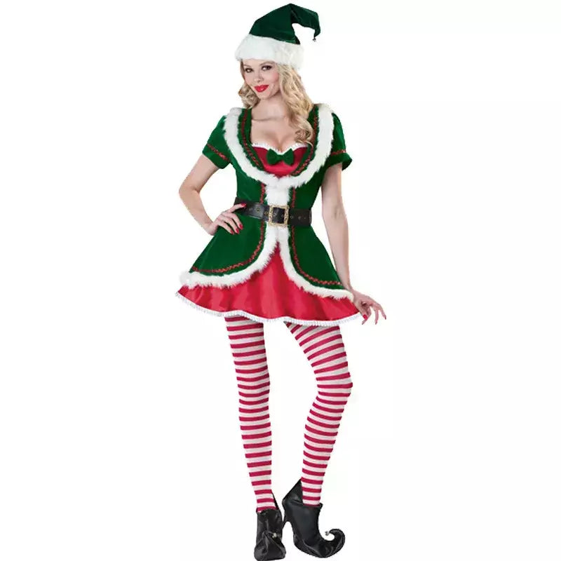 Traje de papai noel feminino masculino vestido de elfo de natal unissex roupa de festa adulto terno de natal desempenho de palco festivo role play wear