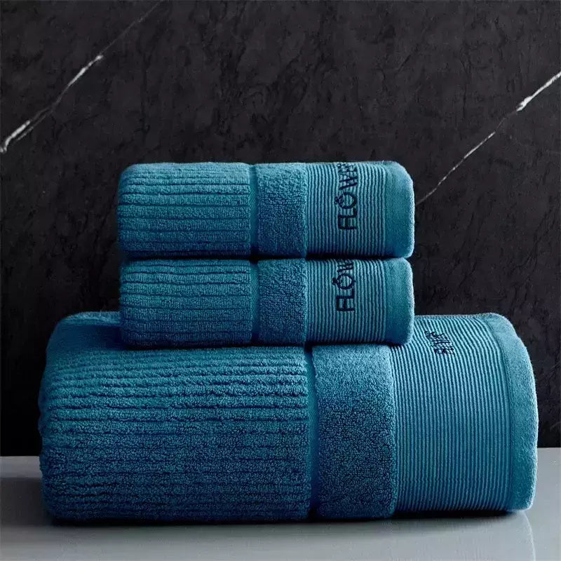 Conjunto de toalha de algodão egípcio para adultos, toalha de banho absorvente, cor sólida, bordado, toalha de rosto macio, espessado, 100%