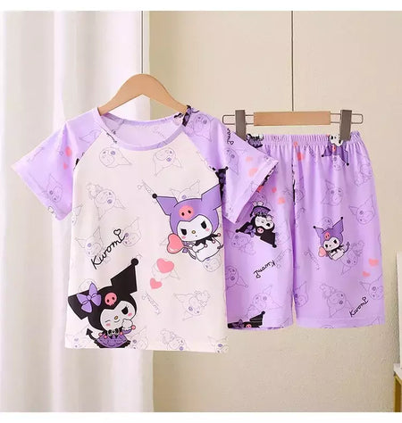 Novo verão crianças pijamas conjunto de 2 peças roupas de ar condicionado para meninos meninas bebê manga curta roupas para casa na moda