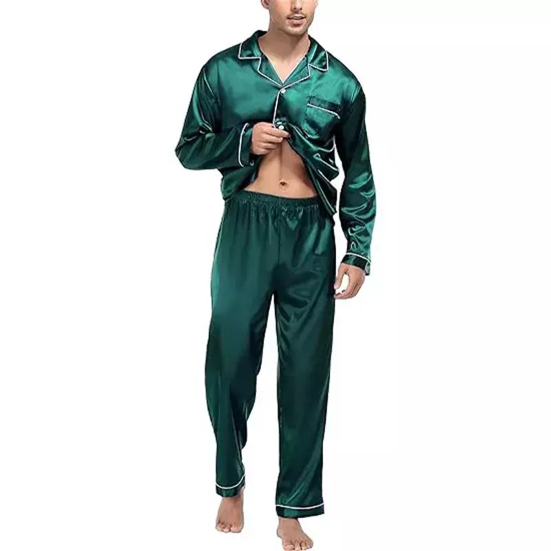 Conjunto de pijama com cardigã de manga comprida masculino, monocromático, lapela, casual, roupa de casa simples, pijamas, plus size, juventude, outono, inverno, 2 peças, conjunto