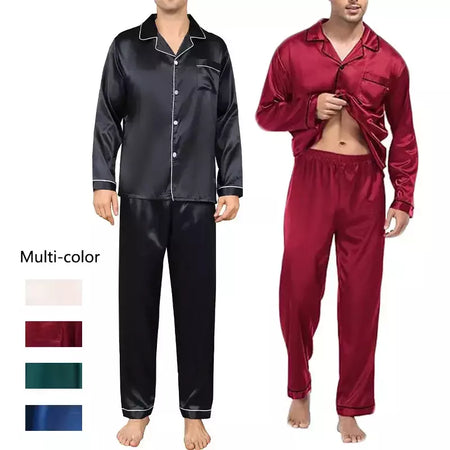 Conjunto de pijama com cardigã de manga comprida masculino, monocromático, lapela, casual, roupa de casa simples, pijamas, plus size, juventude, outono, inverno, 2 peças, conjunto