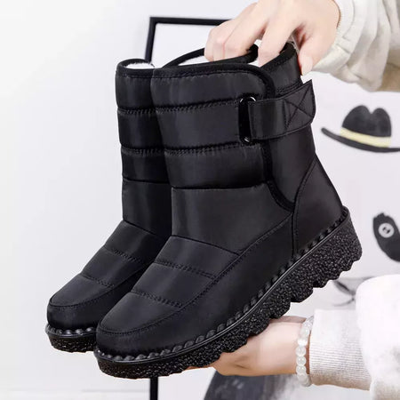 Botas de neve impermeáveis antiderrapantes para mulheres, sapatos de plataforma, tornozelo quente, sapatos acolchoados de algodão, inverno