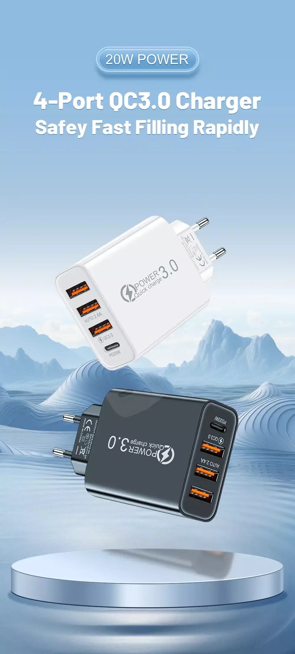 Carregador de parede multiportas total de 20W USB PD adaptador para Xiaomi iPhone 13 12 para carregamento de plugue de celular Samsung