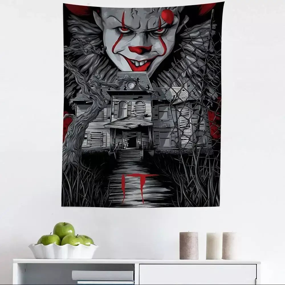 Filme de terror l-lt p-pennywise palhaço gráfico tapeçaria arte ficção científica sala decoração de casa barato hippie parede pendurado