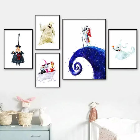 Filme clássico o pesadelo antes do natal anime figura jack poster impressões pintura em tela arte da parede fotos decoração do quarto casa
