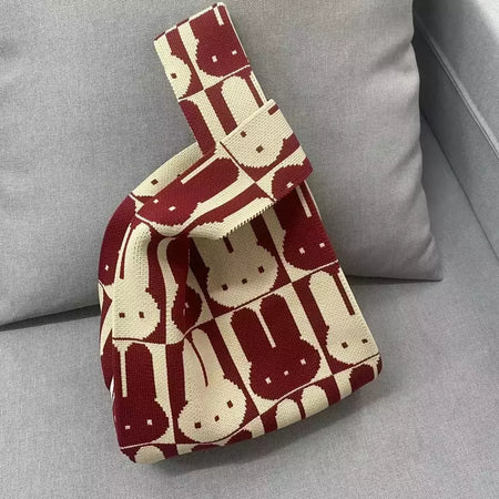 Saco de malha de nó animal para mulheres, gato coelho bonito sacola simples, bolsas de compras reutilizáveis para senhoras, moda
