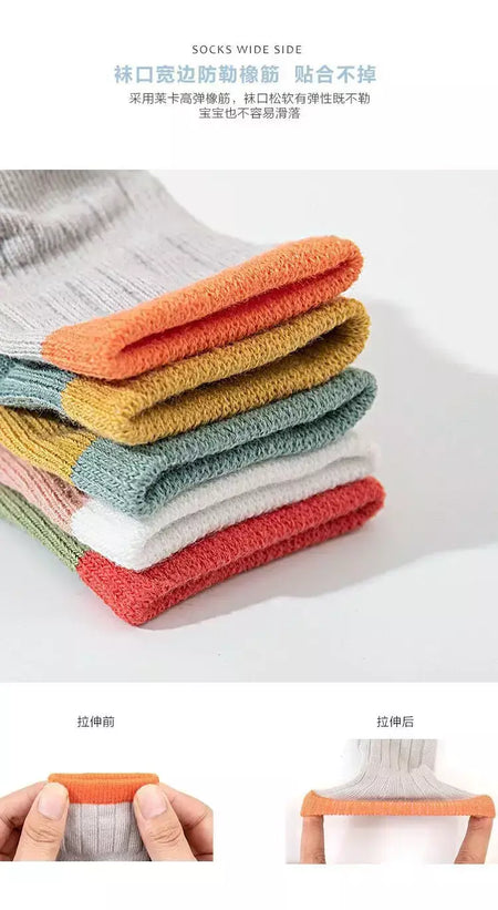 3 pares/lote 0-5y meias do bebê recém-nascido primavera outono piso crianças meias antiderrapante boca solta tubo médio contraste cor crianças meia
