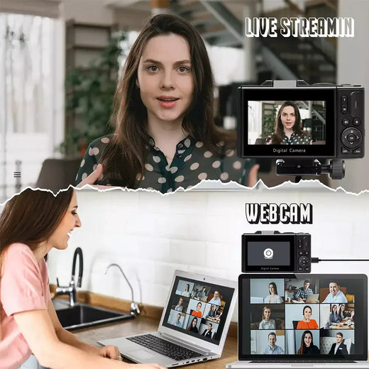 Câmera digital 4K para fotografia e câmera com zoom digital 18X Câmera compacta de vlogging de 64 MP 3 '' 180 ° Tela dobrável com flash