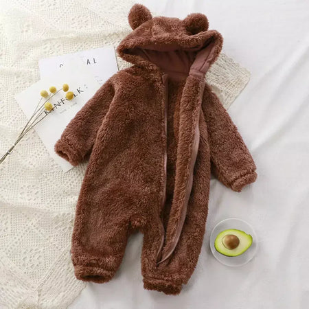 Inverno roupas de bebê bonito dos desenhos animados urso macacão de bebê pijamas infantil menino meninas animal traje com zíper macacão 0-24 meses