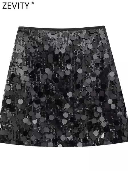 Mini saia de veludo com lantejoulas Zevity feminina, zíper lateral chique feminino, saias lápis, bainha Shinning, nova moda, QUN255