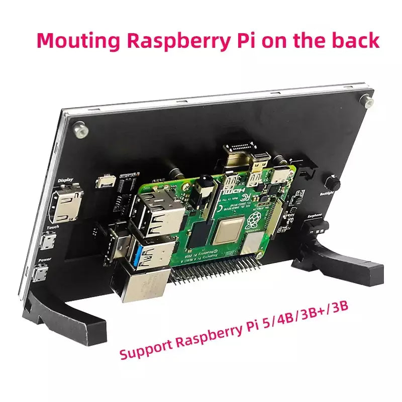7 Polegada display portátil ips lcd tela de toque capacitivo 1024x600 monitor alto-falantes opcionais para raspberry pi 5 4b 3b + computador portátil
