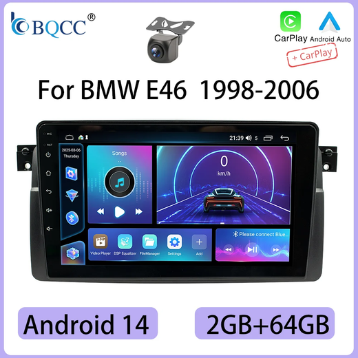 Bqcc android 14 9 ''sem fio carplay rádio do carro reprodutor multimídia estéreo para bmw e46 m3 318 320 325 330 335 1998-2006 jogador de carro