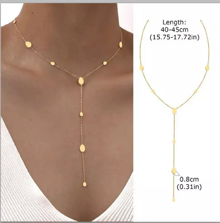 Colar lariat de aço inoxidável banhado a ouro, colar longo delicado colares laryered para mulheres meninas, pingente de gota em forma de y