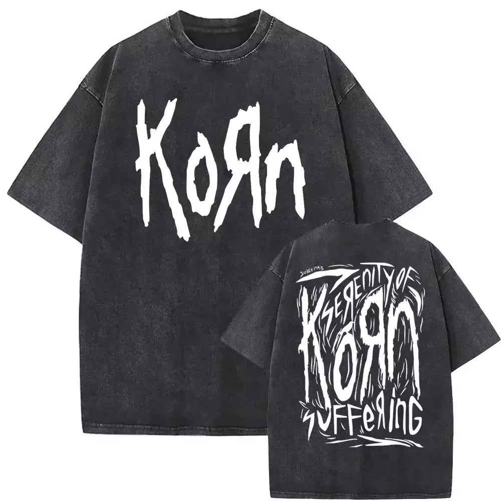 Camisetas com estampa de esqueleto masculinas, banda de rock vintage lavada, Korn caindo longe de mim, camiseta gótica, camiseta masculina extragrande, moda