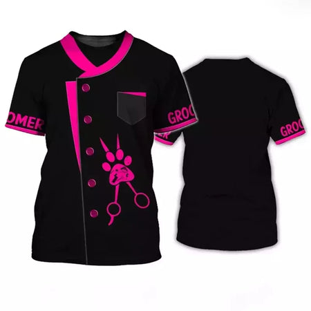 Dog Groomer's T-shirts para homens e mulheres, Pet Grooming Uniformes, Tops roupas, canino, veterinário, cabeleireiros, trabalho canino, 2024