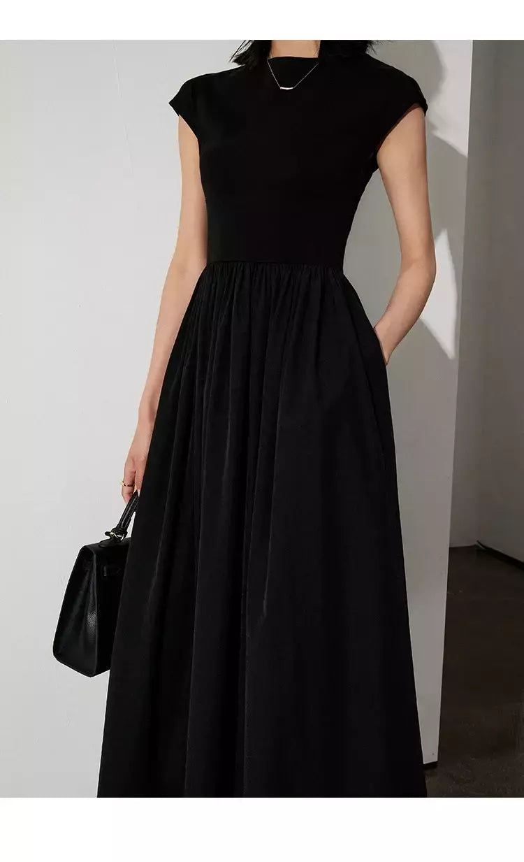 LILYMOON-vestido longo de emenda francês, saia de cintura alta, preto, fino, temperamento, cem, moda, verão