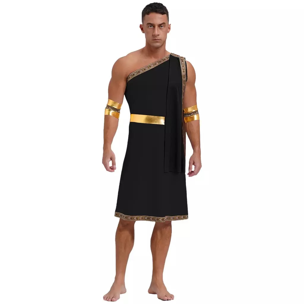 Homens antigo deus grego gladiador halloween cosplay trajes toga com mangas rei romano príncipe toga robe vestido punhos destacáveis