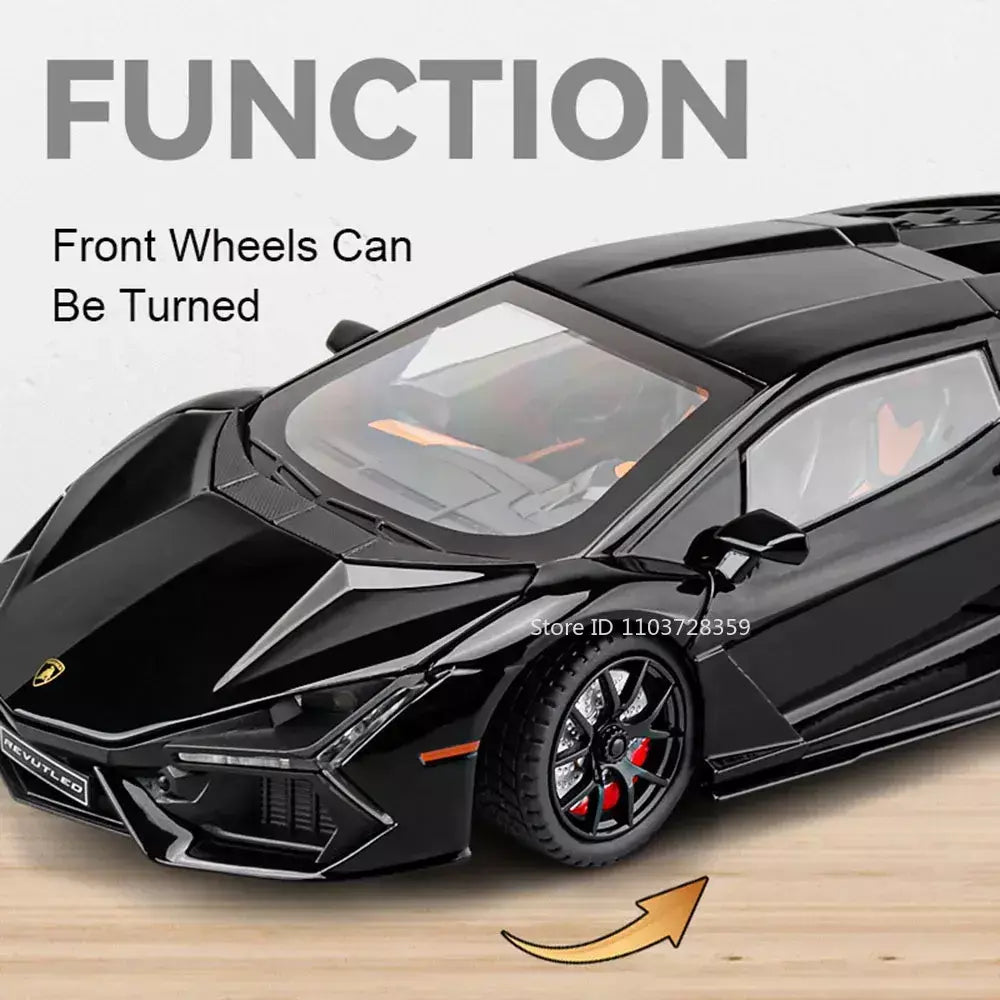 1:24 escala revuelto modelo em miniatura brinquedo carros esportivos liga diecast supercars som luz portas abertas puxar para trás para crianças presentes