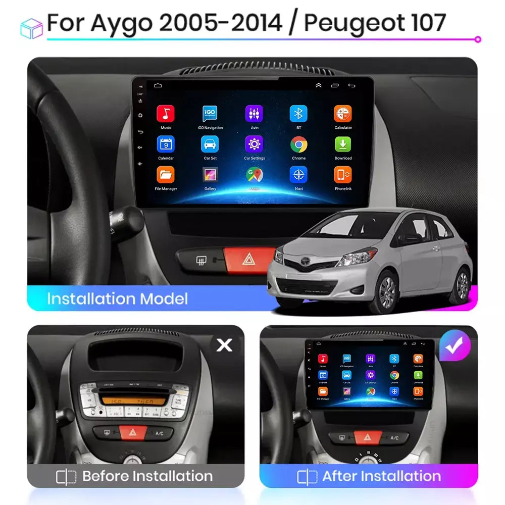 Android 10 2 din reprodutor multimídia do carro para peugeot 107 toyota aygo citroen c1 2005-2014 unidade principal estéreo navegação gps bt wifi