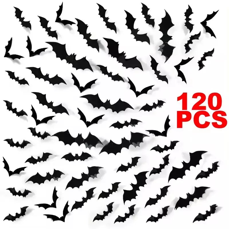Halloween 3d morcego preto adesivos de parede para casa quarto decoração interior adereços assustadores crianças festa favores decalques parede janela adesivo