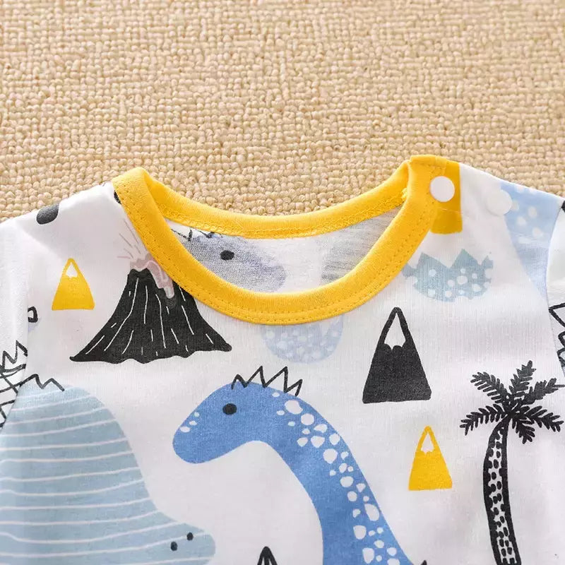 Dinossauro dos desenhos animados do bebê recém-nascido impresso roupas, manga curta, impressão, meninos, meninas, recém-nascido, legal, verão, primavera, 0-18 meses