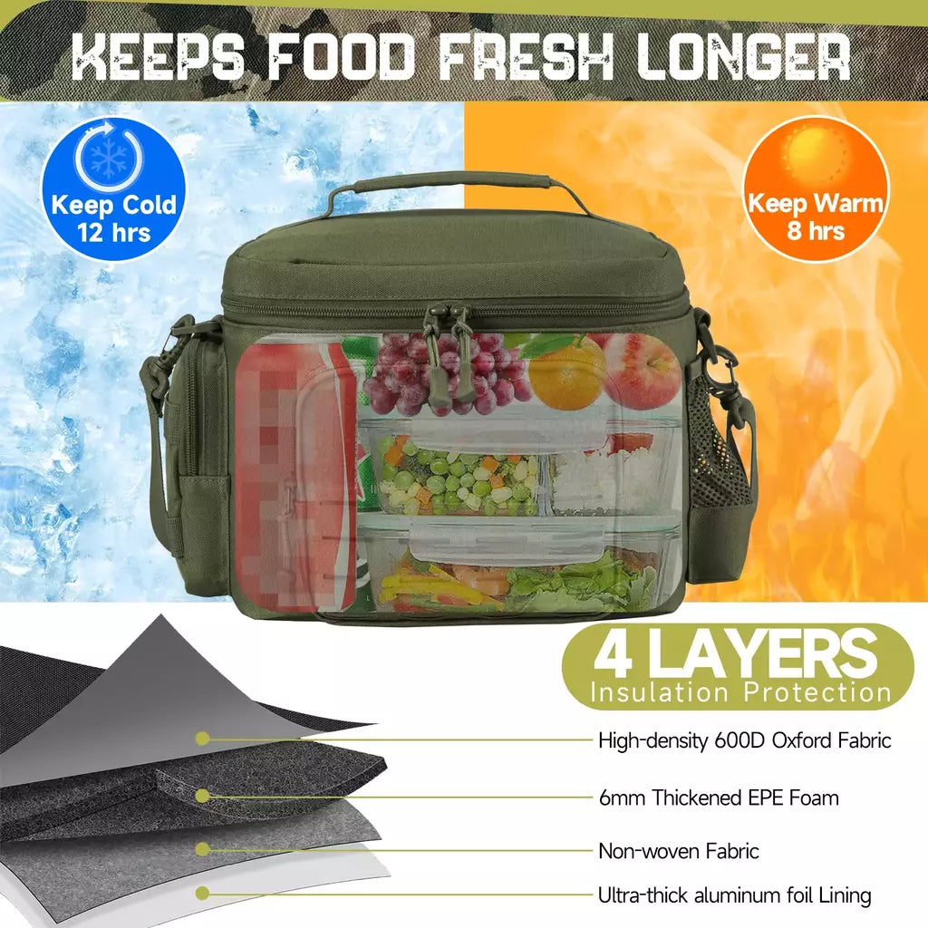 Heavy Duty Tactical Lunch Box para Homens, À Prova de Vazamentos, Isolado, Durável, Saco Térmico, Refeição, Camping, Piquenique, Trabalho