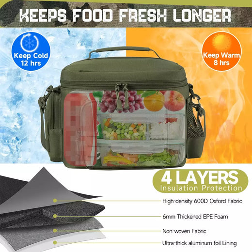 Heavy Duty Tactical Lunch Box para Homens, À Prova de Vazamentos, Isolado, Durável, Saco Térmico, Refeição, Camping, Piquenique, Trabalho