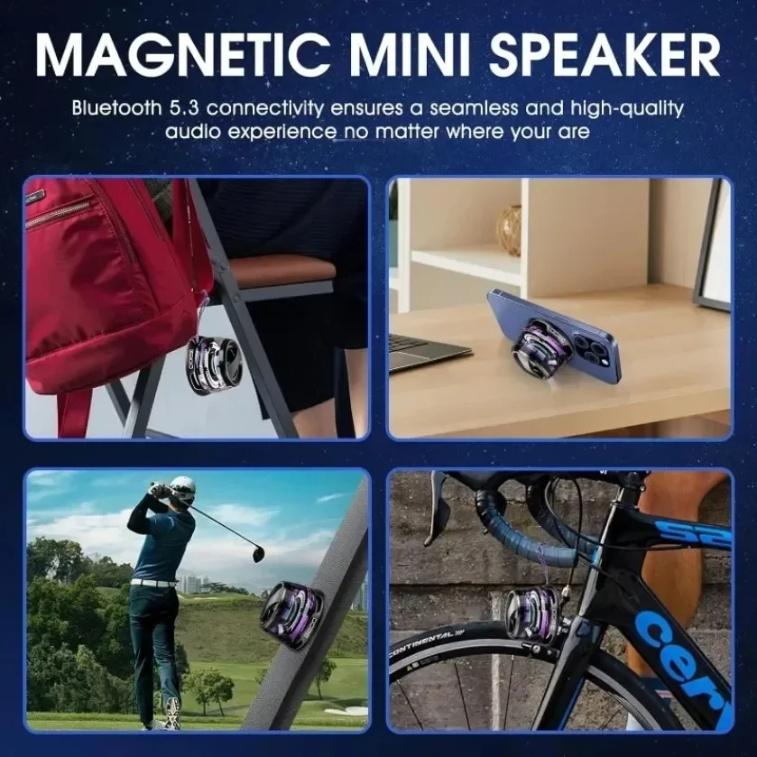 Portátil mini viagem estéreo ao ar livre magnético bluetooth alto-falante rgb iluminação alto-falante magnético bt5.3 suporte do telefone para ios
