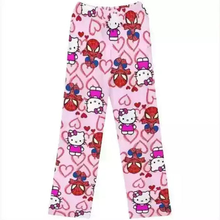 Olá kitty homem-aranha algodão solto senhoras calças de pijama calças de pijama feminino masculino dos desenhos animados sleep bottoms lounge wear menina sono
