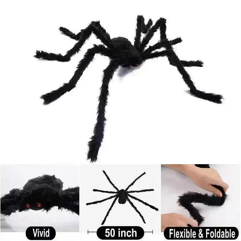 Halloween preto assustador aranha gigante enorme teia de aranha decoração de halloween para casa barra casa assombrada adereços férias decoração ao ar livre
