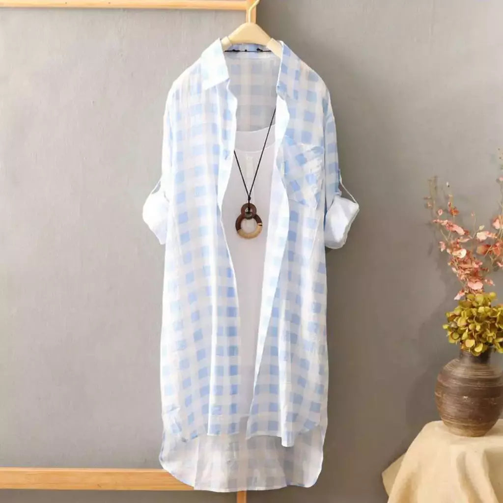 Camisa solta de comprimento médio feminina, tops de manga comprida, blusa casual, casaco feminino, moda verão